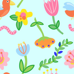 Colorful nature-themed seamless pattern