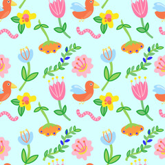 Colorful nature-themed seamless pattern