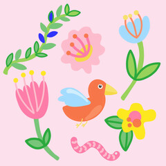 Colorful birds and flowers seamless pattern