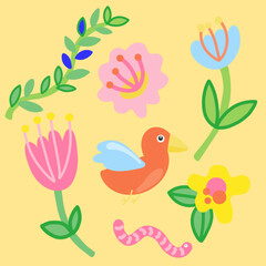 Colorful birds and flowers seamless pattern