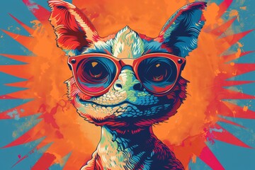 Funky Chupacabra with sunglasses in retro American colors, flat design illustration.
