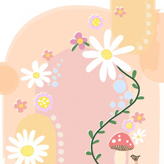 Whimsical Floral and Mushroom Illustration