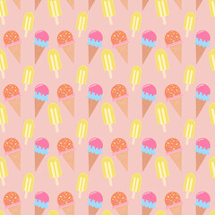 Ice cream and popsicle seamless pattern on pink background