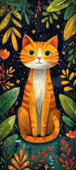 A colorful, abstract Nuno sa Punso creature in mid-century vector style with tiger orange, corn yellow, sand, and cyan blue hues.