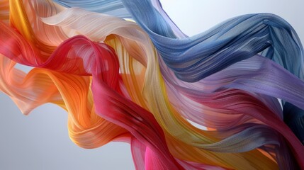 Fototapeta premium Dynamic Swirls of Color: Vibrant Woven Fabrics in Motion on Minimalist Background