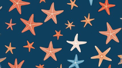 Simple frame of star fish on blue background, Ai generated