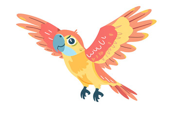 Obraz premium Cute red parrot,jungle birds.Wild animals of Africa.Simple cartoon flat illustration on transparent background PNG