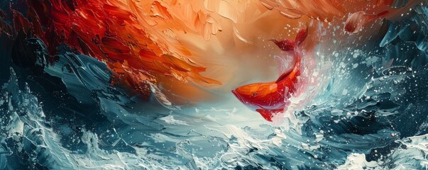 A brinicle descends under the ice, revealing starfish on the ocean floor in red, ochre, grapeseed, and off-white hues.