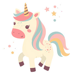 Naklejka premium Cute fairy unicorn, baby print.Simple cartoon flat illustration on transparent background PNG