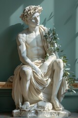 Obraz premium Elegant classical seated male statue intricately carved, showcasing timeless sophistication. Behr color trends enhance the rich craftsmanship.