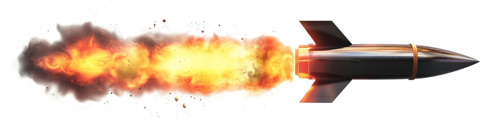 Missile rocket launch with fire and smoke trail, cut out