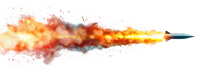 Missile rocket launch with fire and smoke trail, cut out
