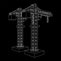 Construction crane tower. Building industrial concept. Wireframe low poly mesh vector illustration.