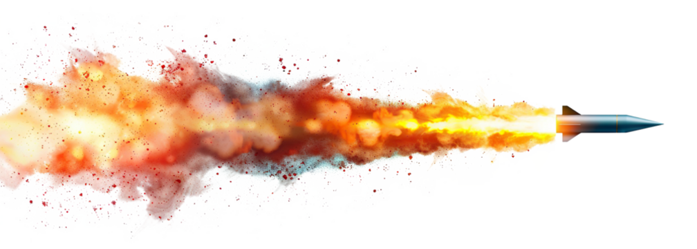 Missile rocket launch with fire and smoke trail, cut out