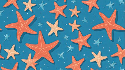 Simple frame of star fish on blue background, Ai generated