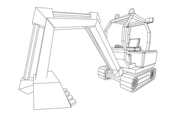 Heavy equipment excavator machine manufacturing power equipment for open pit mining. Wireframe low poly mesh vector illustration