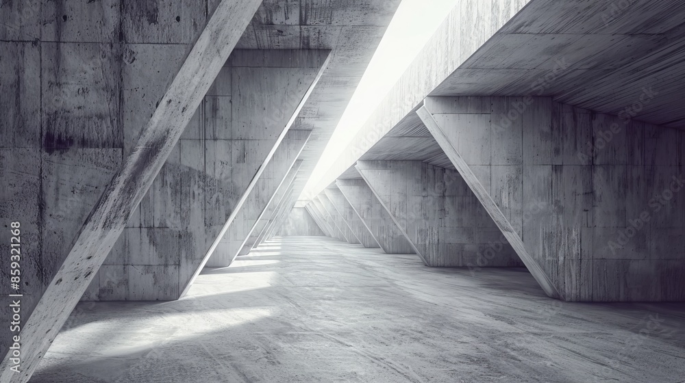 Poster minimalistic abstract concrete interior with pitched tunnel design, showcasing modern architecture a