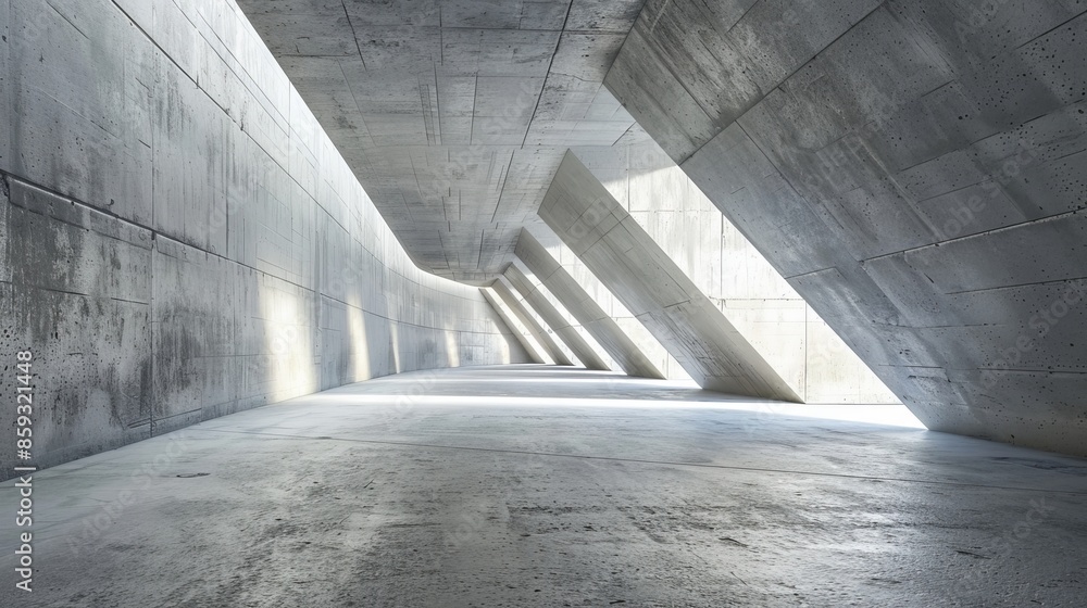 Poster minimalistic abstract concrete interior with pitched tunnel design, showcasing modern architecture a