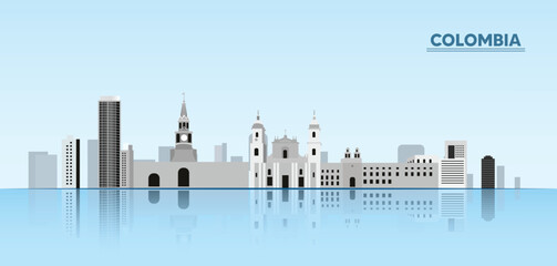 Obraz premium Colombia landmarks cityscape for travel poster vector illustration