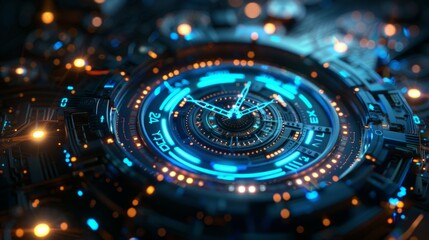 Futuristic Clock with Glowing Blue Lights