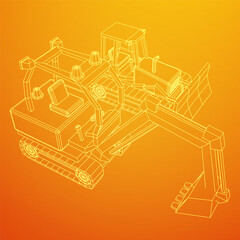 Heavy equipment excavator machine manufacturing power equipment for open pit mining. Wireframe low poly mesh vector illustration