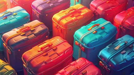 Fototapeta premium Luggage carousel with suitcases in a colorful illustration style and plenty of copy space