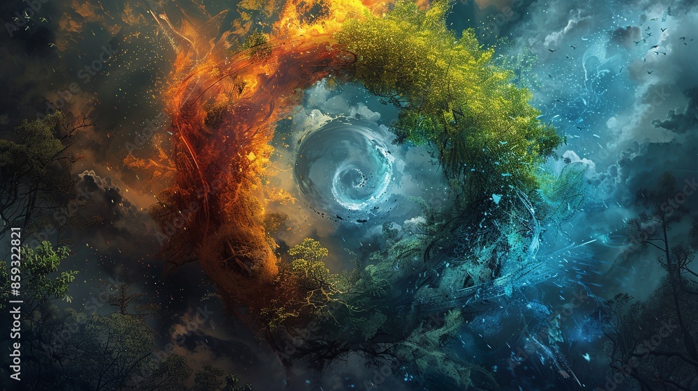 Aufkleber immerse yourself in a visually mesmerizing artistic representation showcasing the four elements of n