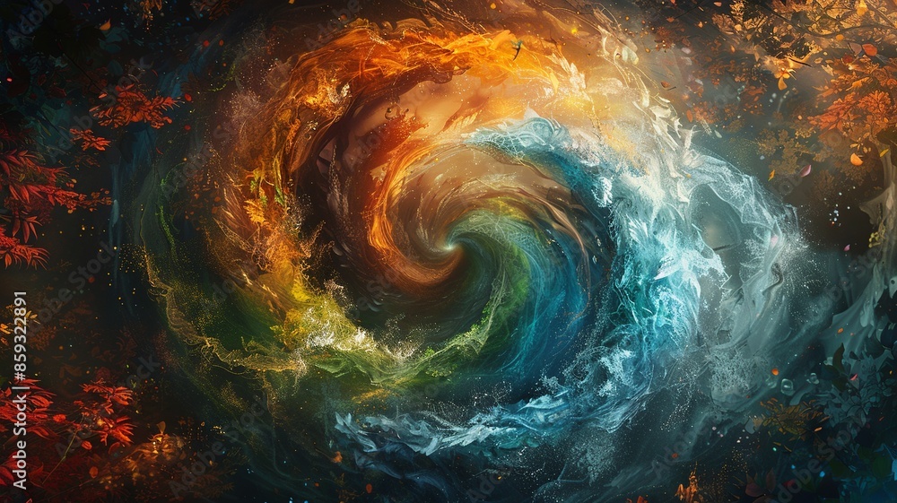 Poster immerse yourself in a visually mesmerizing artistic representation showcasing the four elements of n