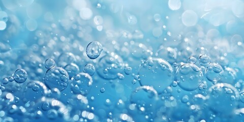Serene Closeup of Small Bubbles on Bright Blue Water Surface. Concept Macro Photography, Water Bubbles, Serenity, Nature Closeup, Blue Water Surface