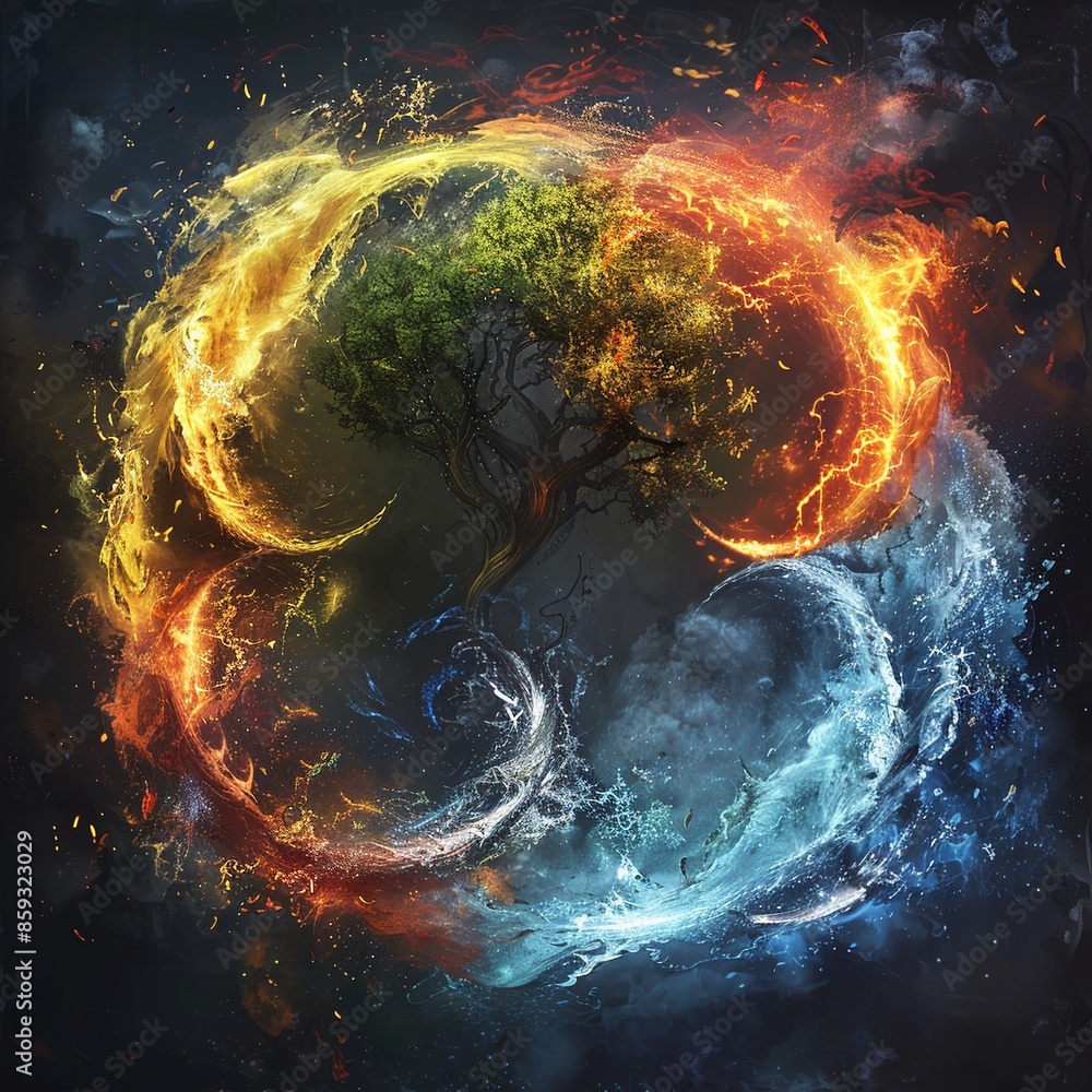 Aufkleber immerse yourself in a visually mesmerizing artistic representation showcasing the four elements of n