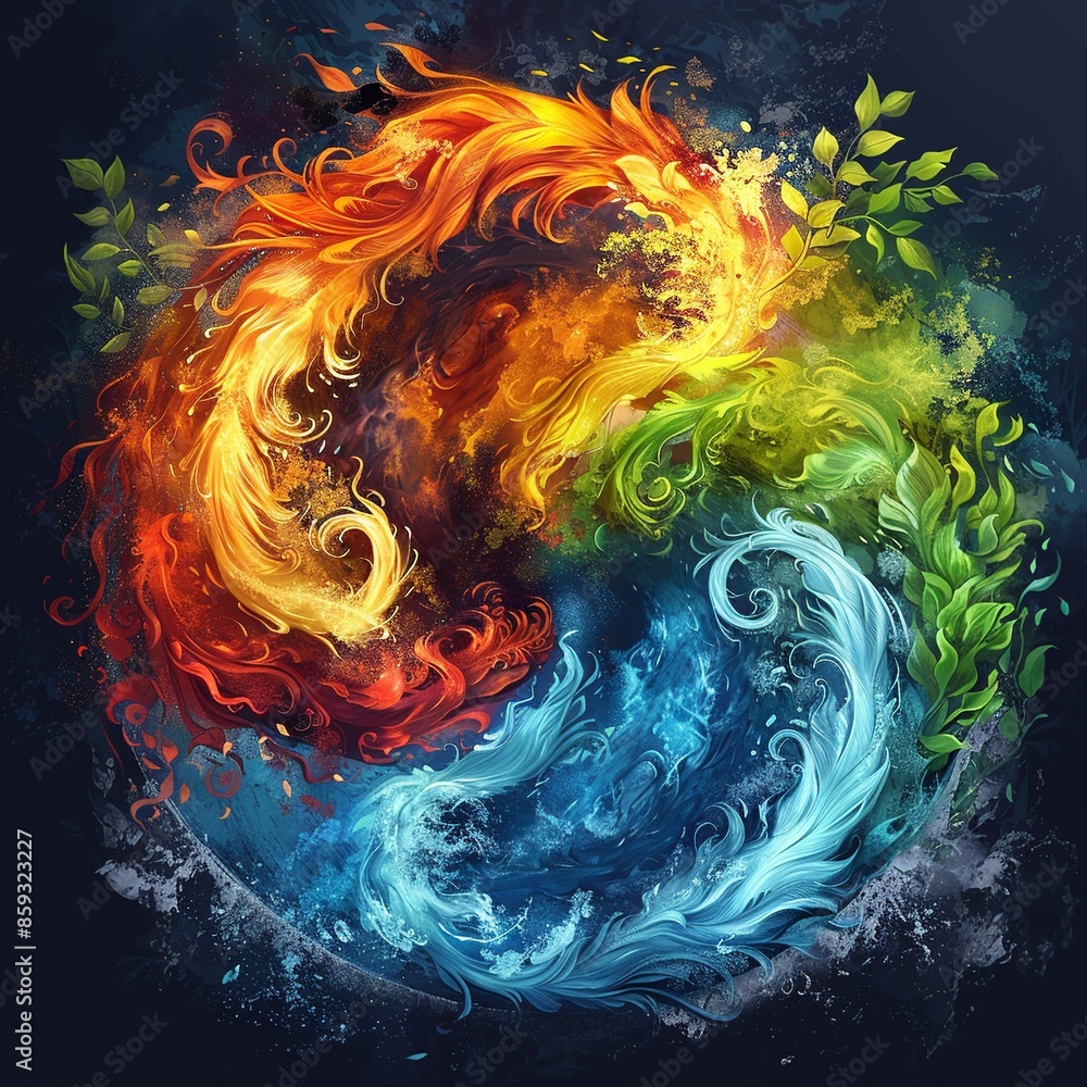 Poster immerse yourself in a visually mesmerizing artistic representation showcasing the four elements of n
