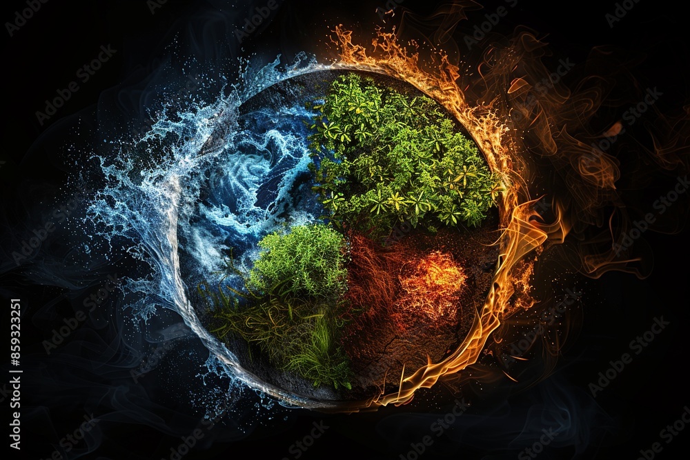 Poster immerse yourself in a visually mesmerizing artistic representation showcasing the four elements of n