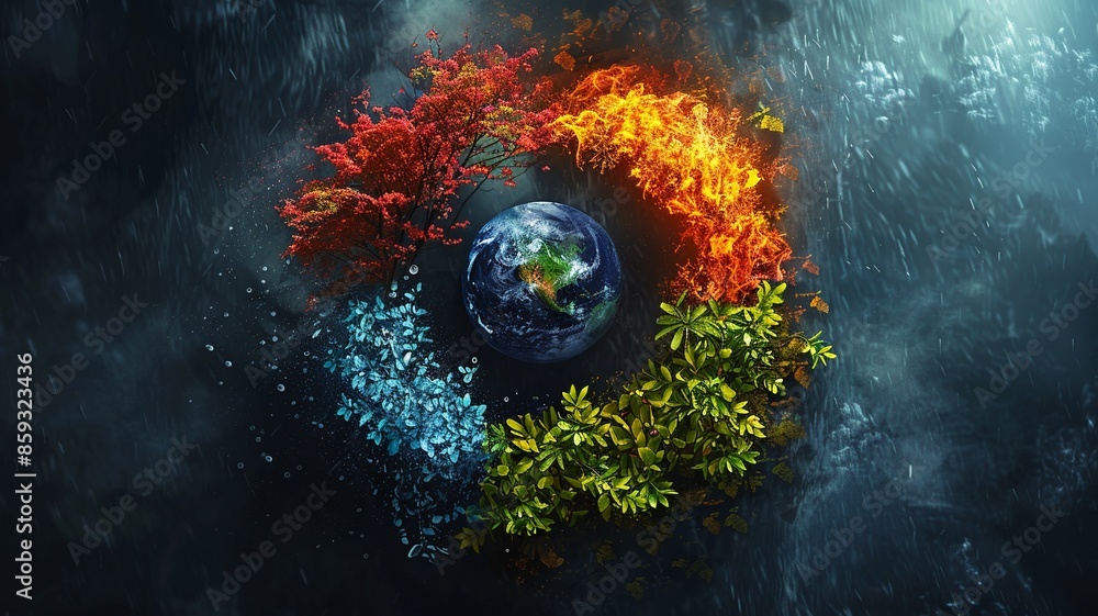 Poster immerse yourself in a visually mesmerizing artistic representation showcasing the four elements of n