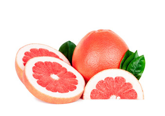 Fresh grapefruit and slices isolated on a white background