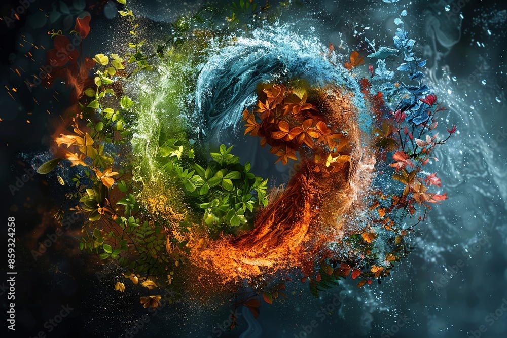 Poster immerse yourself in a visually mesmerizing artistic representation showcasing the four elements of n