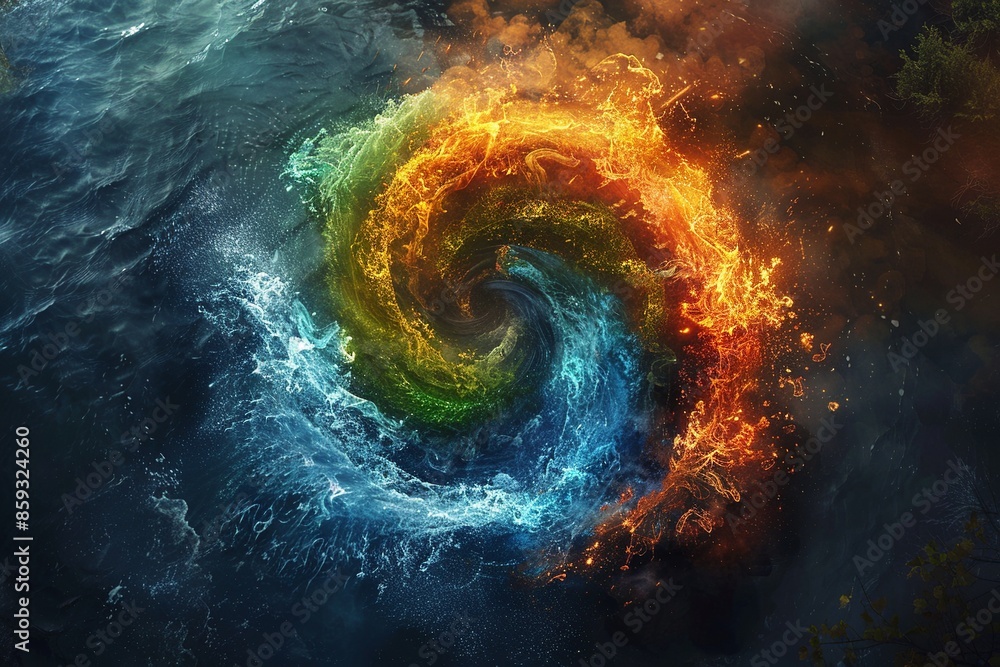 Poster immerse yourself in a visually mesmerizing artistic representation showcasing the four elements of n