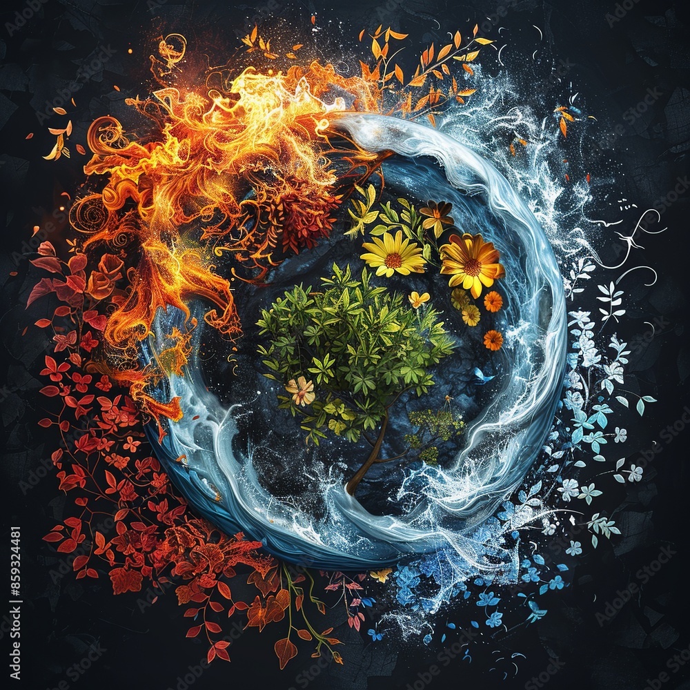 Aufkleber immerse yourself in a visually mesmerizing artistic representation showcasing the four elements of n