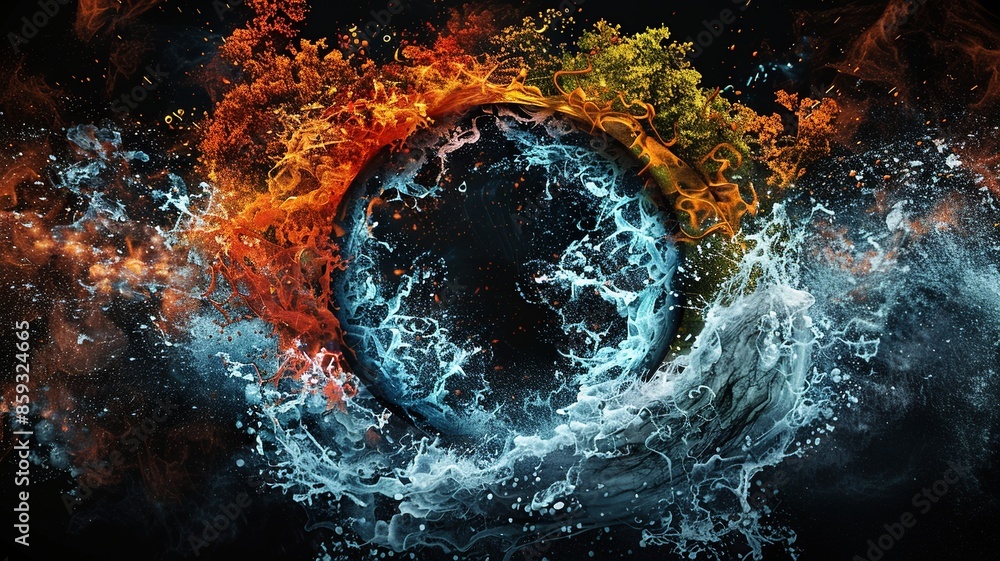 Poster immerse yourself in a visually mesmerizing artistic representation showcasing the four elements of n