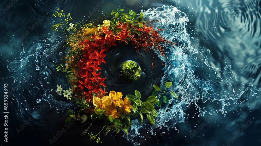 Poster immerse yourself in a visually mesmerizing artistic representation showcasing the four elements of n