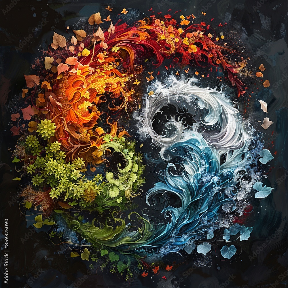 Poster immerse yourself in a visually mesmerizing artistic representation showcasing the four elements of n