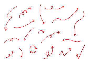 シンプルなペンの手書きの矢印セット ベクター 赤