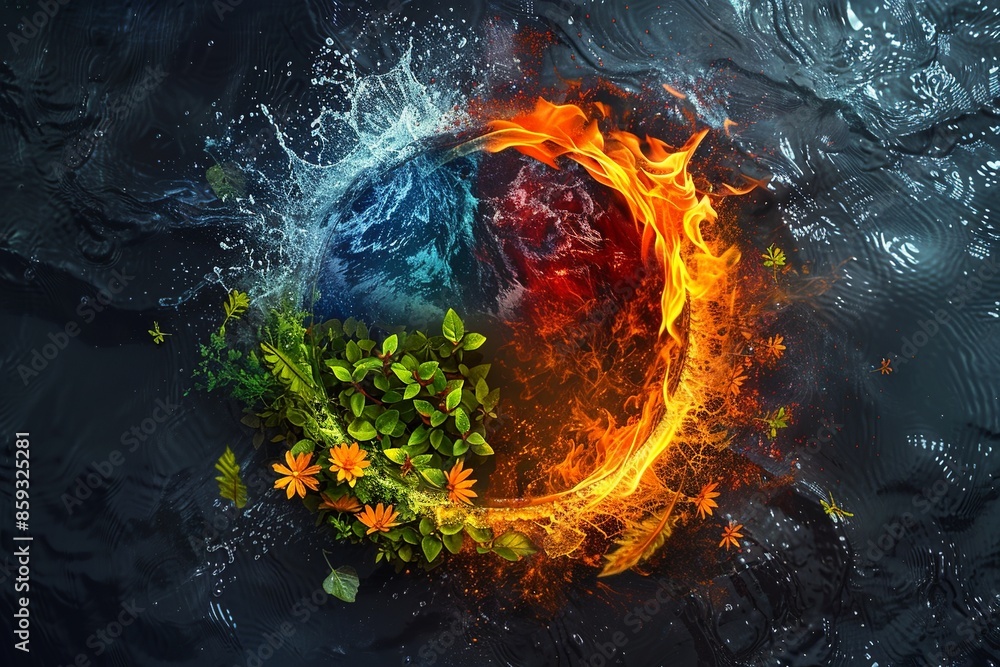Poster immerse yourself in a visually mesmerizing artistic representation showcasing the four elements of n