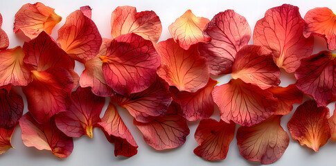 Collection of soft red flower petals isolated on a white background