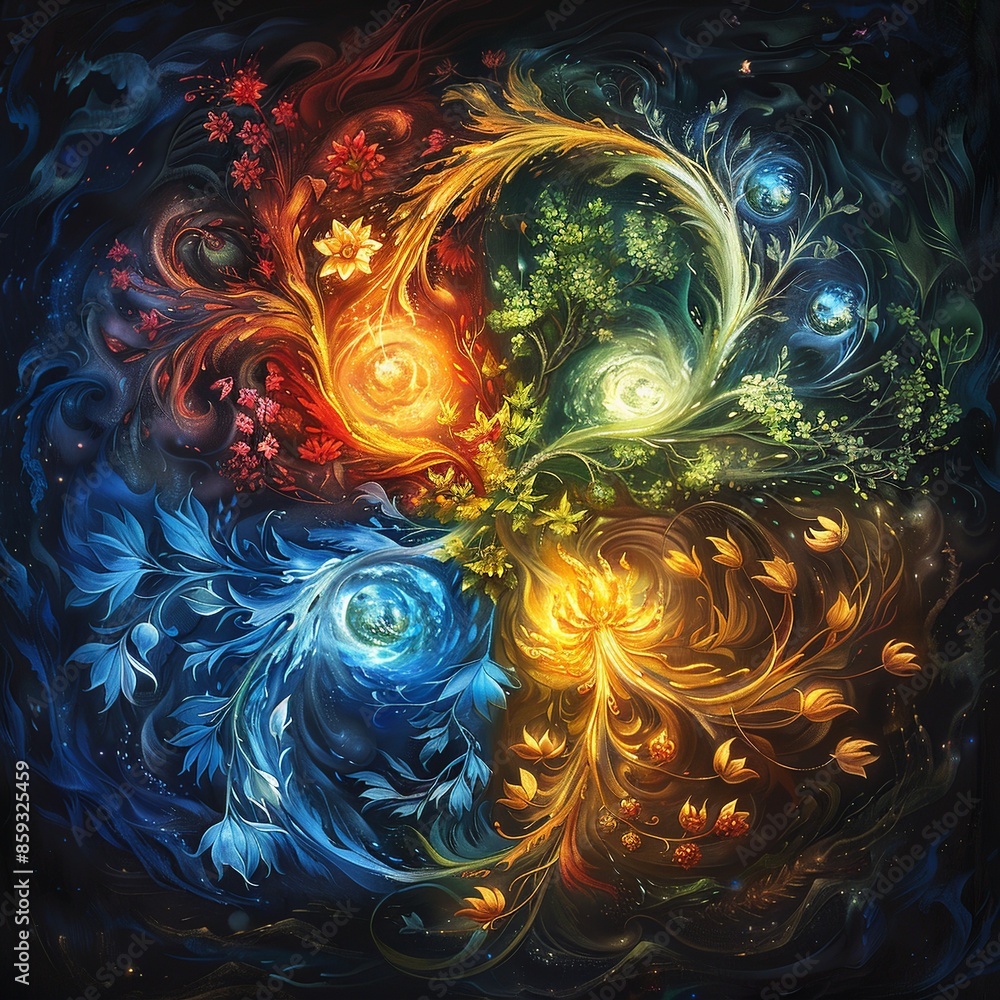 Aufkleber immerse yourself in a visually mesmerizing artistic representation showcasing the four elements of n