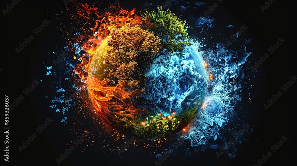 Aufkleber immerse yourself in a visually mesmerizing artistic representation showcasing the four elements of n