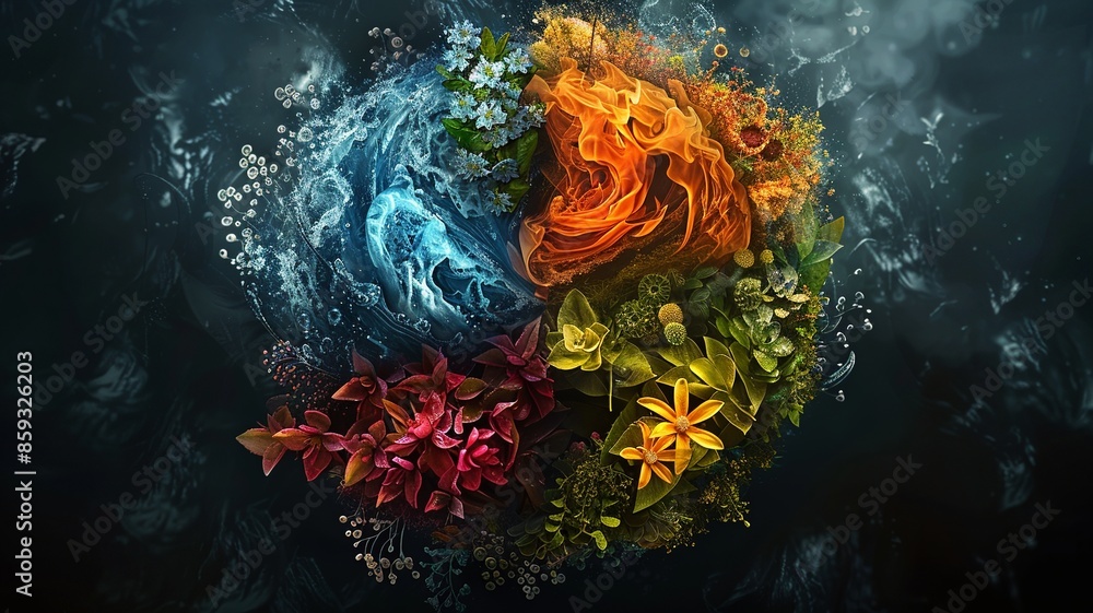 Poster immerse yourself in a visually mesmerizing artistic representation showcasing the four elements of n