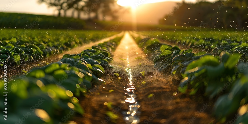 Poster challenges in field irrigation and fertilization practices in agriculture. concept irrigation effici