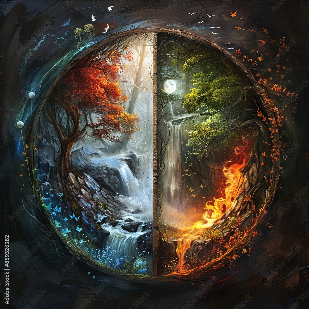 Aufkleber immerse yourself in a visually mesmerizing artistic representation showcasing the four elements of n
