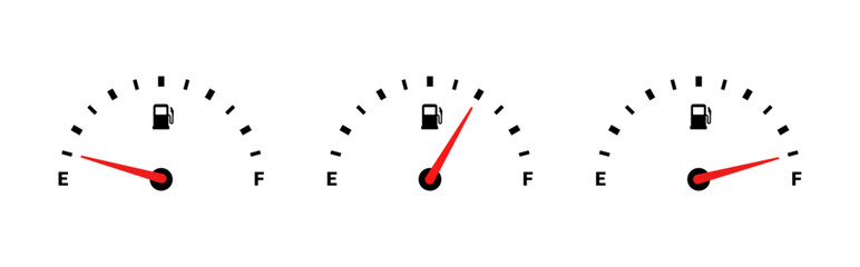 Gas and fuel gauge meter full and empty icon set vector illustration. © lanastace