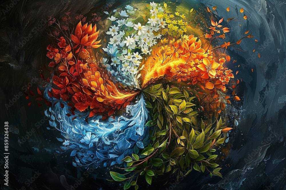 Poster immerse yourself in a visually mesmerizing artistic representation showcasing the four elements of n